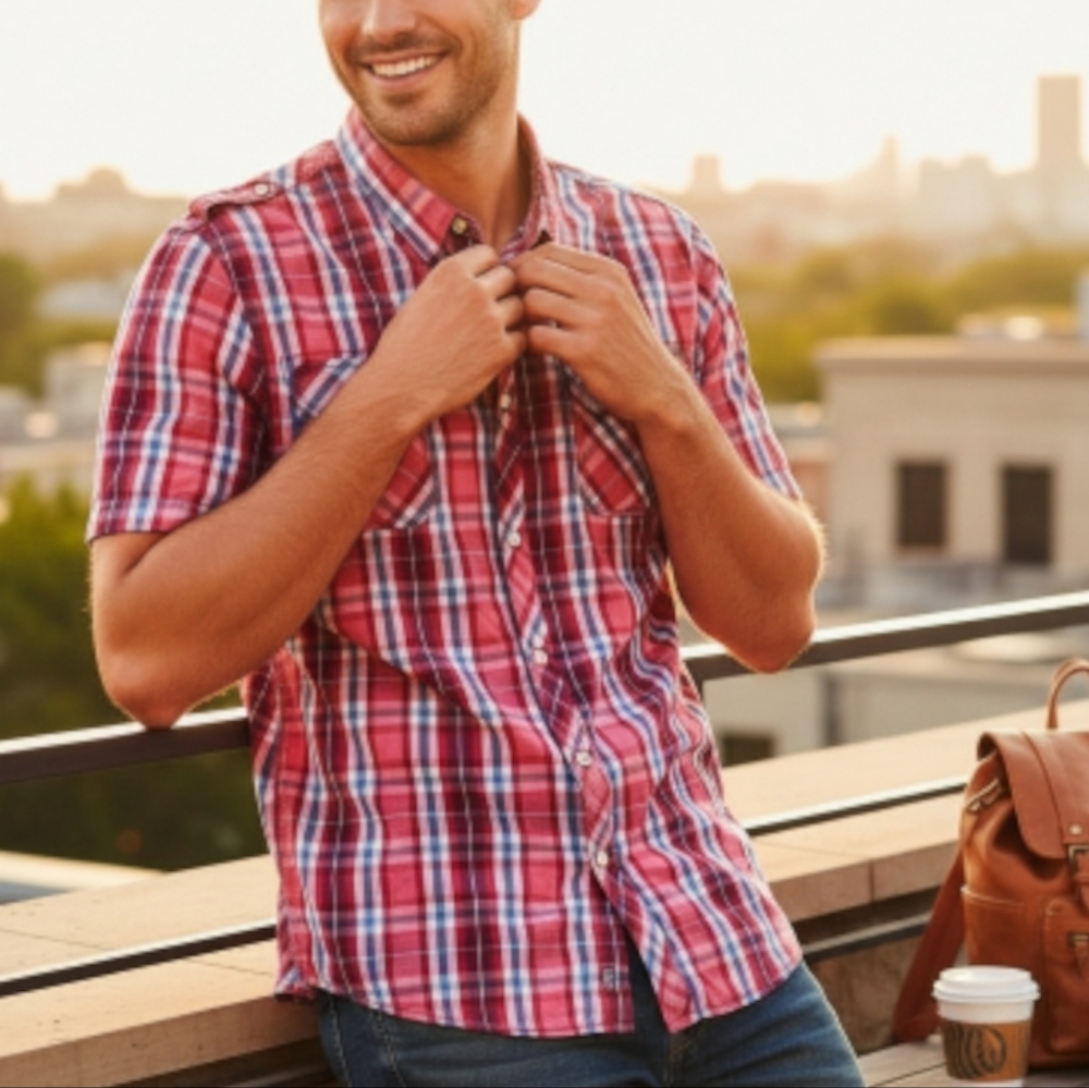 BUFFALO David Bitton Plaid Men's Short Sleeved Shirt